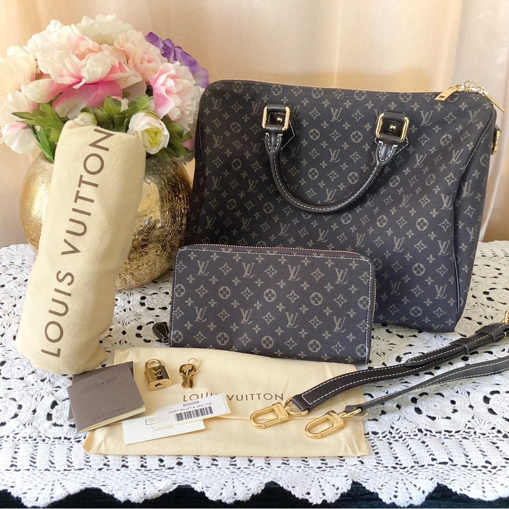Louis Vuitton Canvas Set Matching SPEEDY BAN 30 MONOGRAM FUSAIN Satchel + Wallet